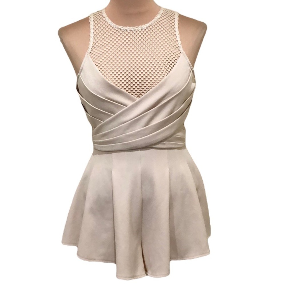 Angel Biba Romper Playsuit Size AU 8 US 4 Nude Mesh Cutout Pleated Wrap
